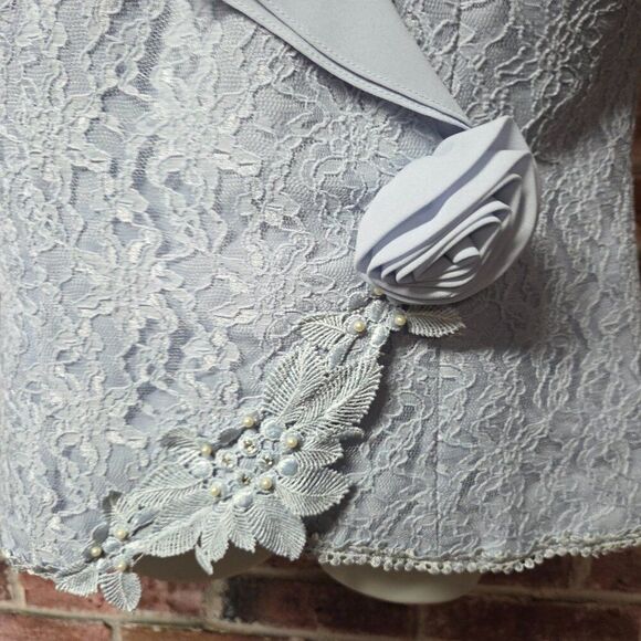 Patra Floral Lace Blazer Jacket | Women’s 13/14 | Light Blue Short Sleeve - Picture 4 of 8